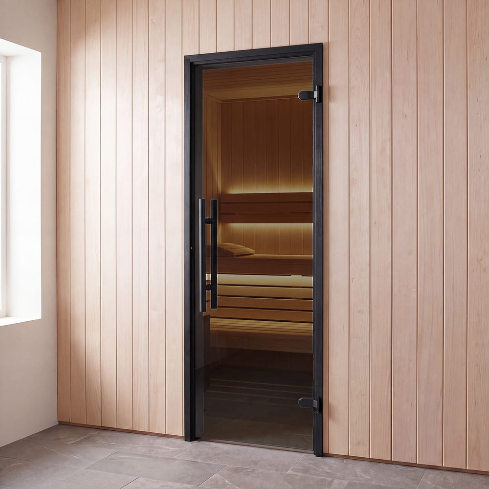 Black Glass Sauna Door with a Solid Alder Frame