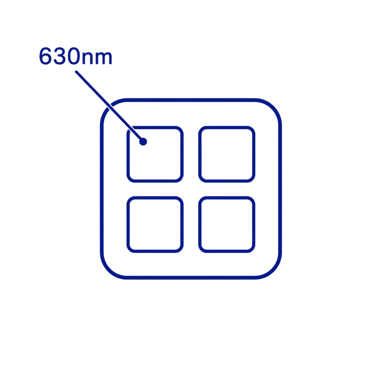 630nm red light wavelength illustrated as one section of a quad-chip LED