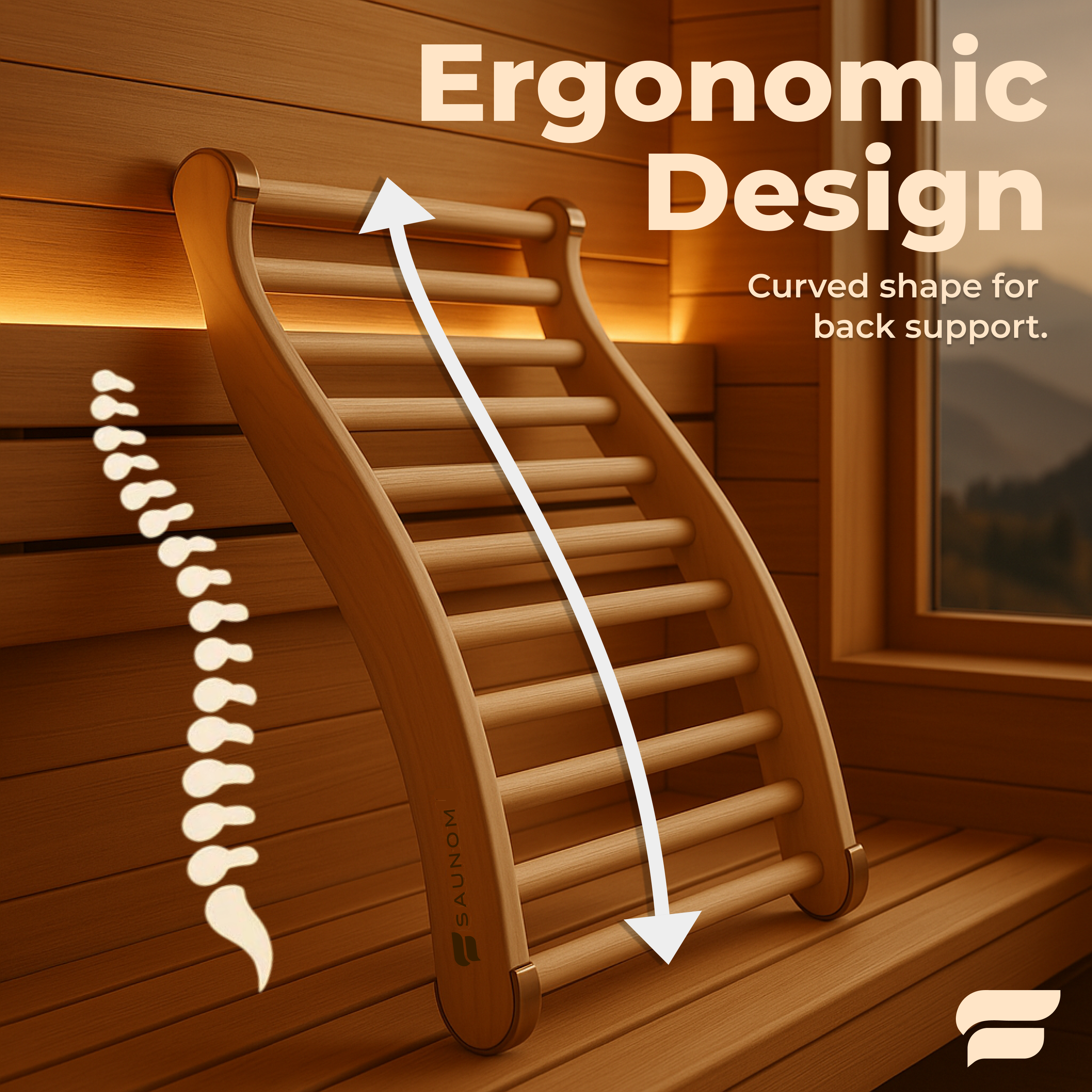 Premium Ergonomic Sauna Backrest with 100% Natural Pine Wood and Non-Slip Pads