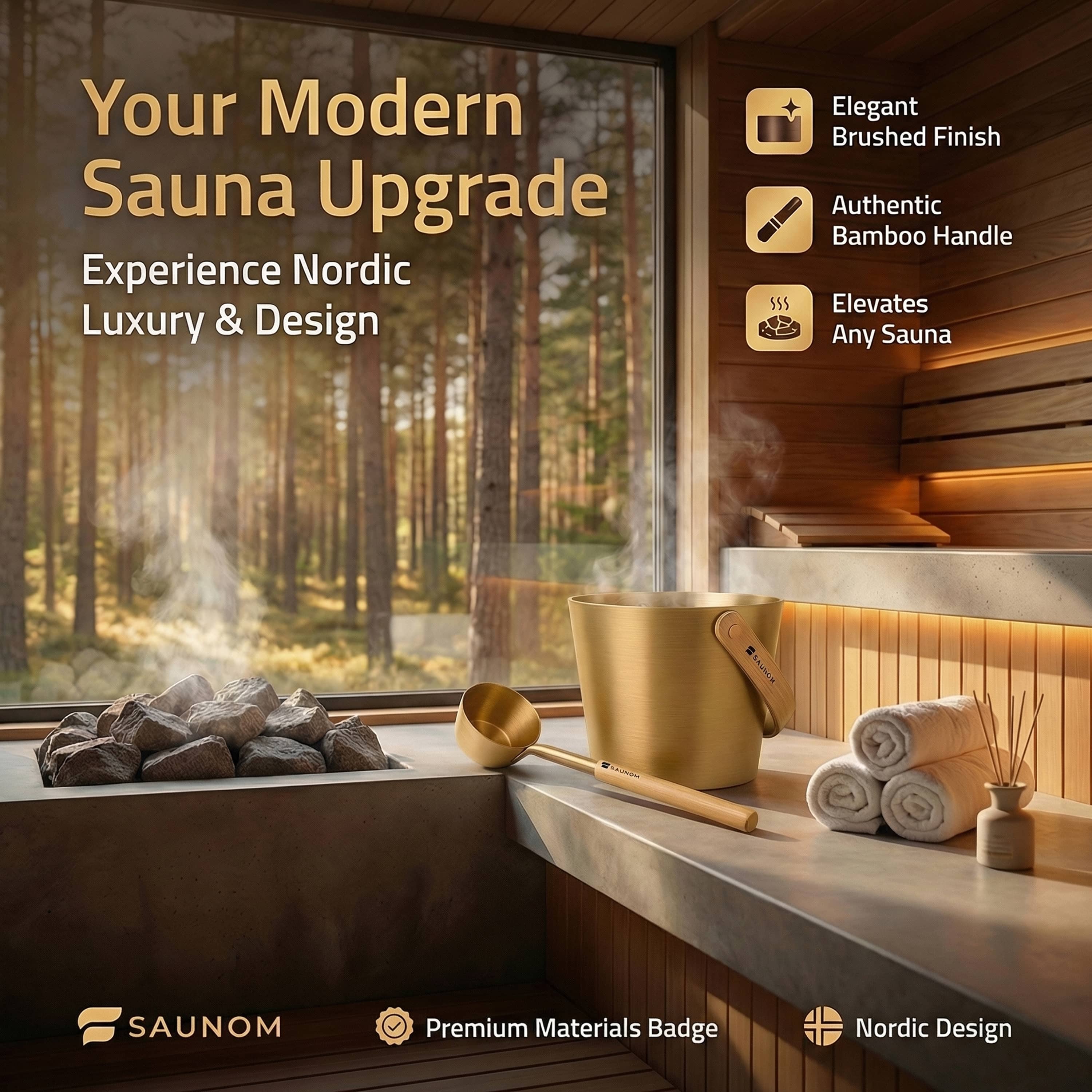 Virta™ Aluminum Sauna Bucket and Ladle Set (Gold)