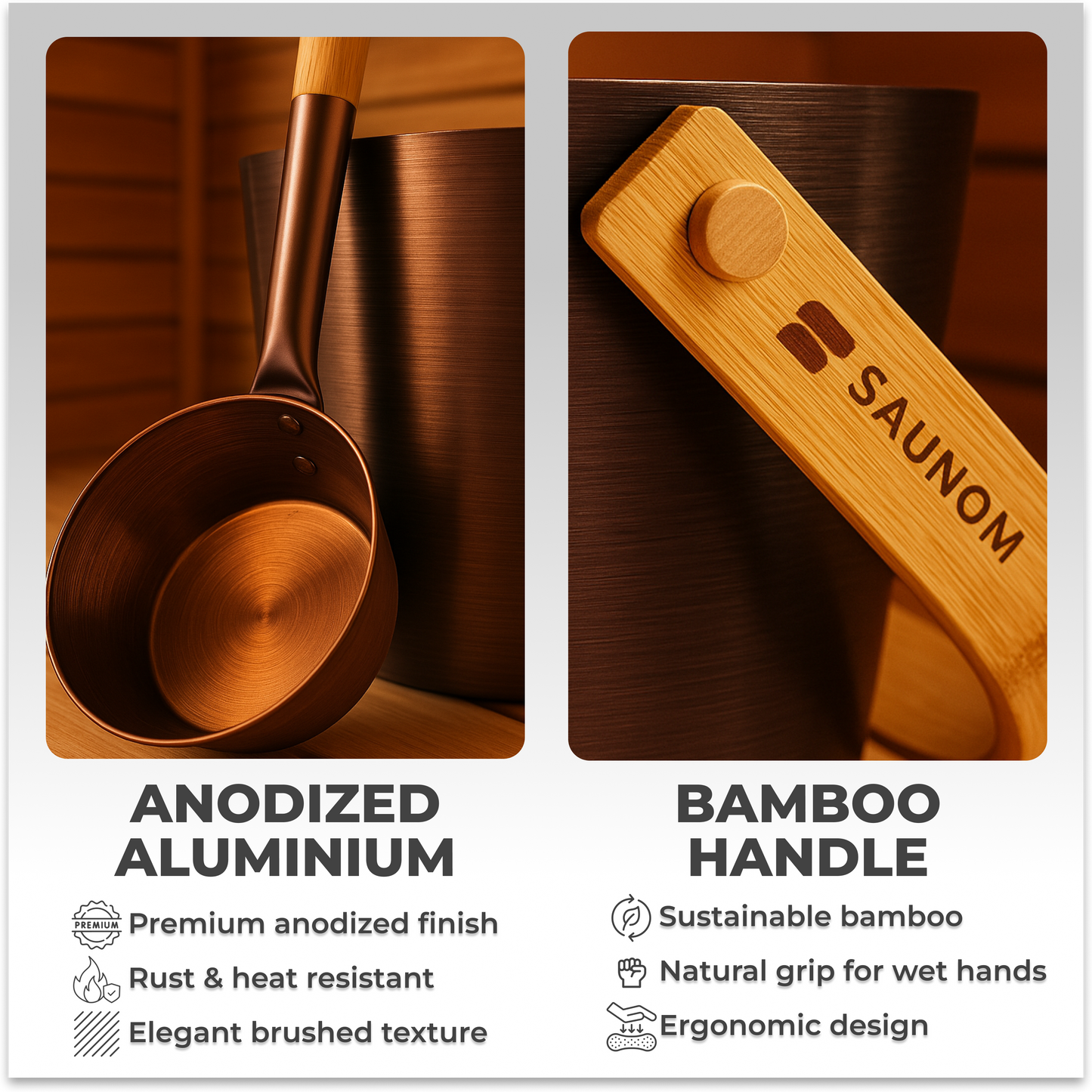 Luxury Aluminum Sauna Bucket and Ladle Set with Modern Nordic Design