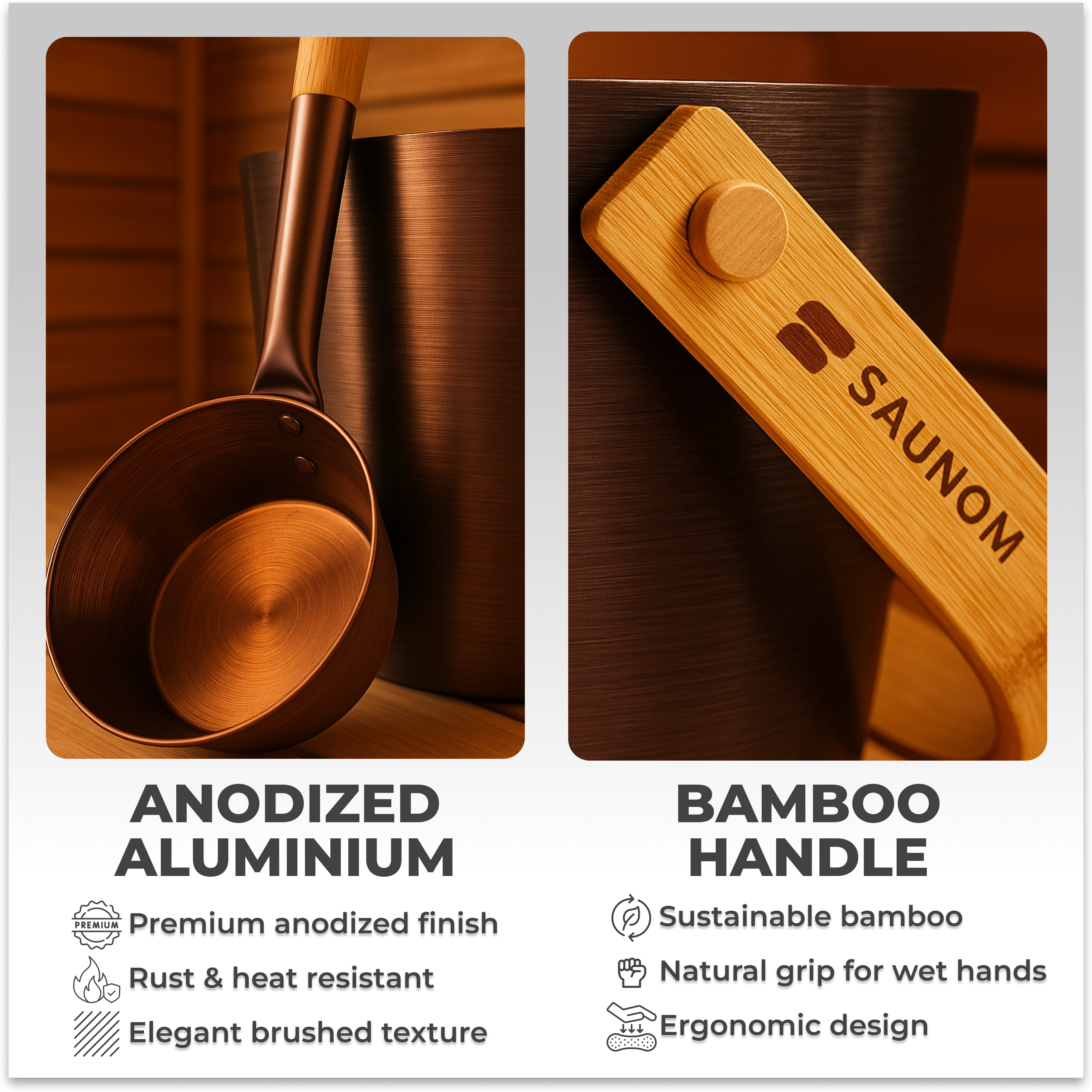 Luxury Aluminum Sauna Bucket and Ladle Set with Modern Nordic Design