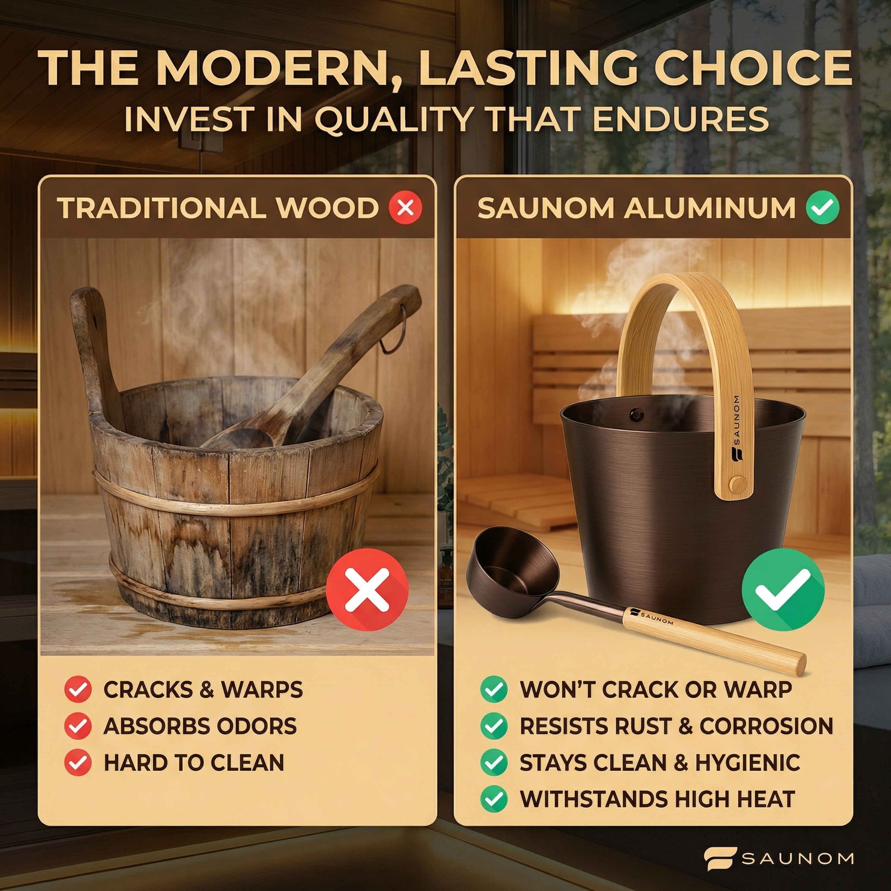 Virta™ Aluminum Sauna Bucket and Ladle Set