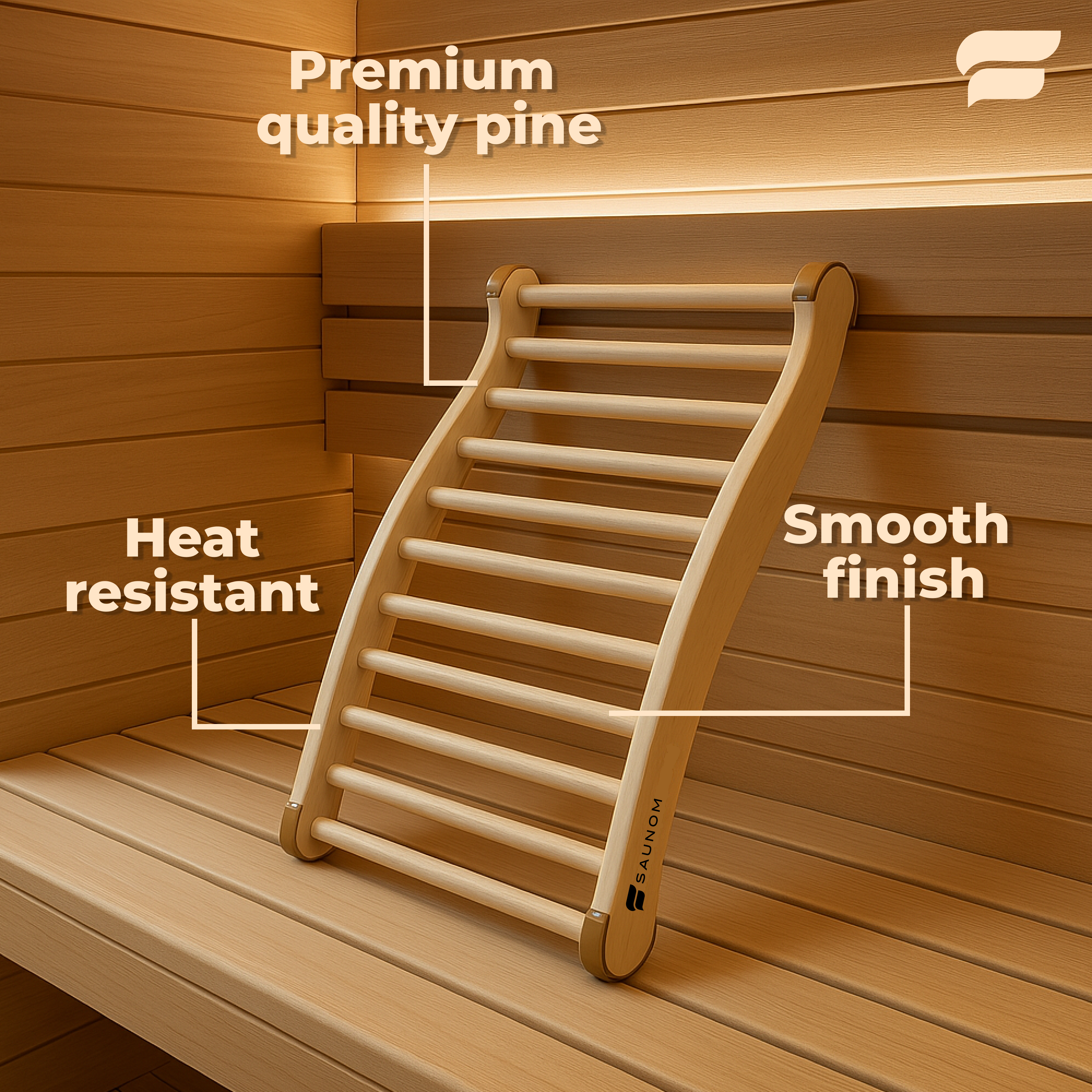 Premium Ergonomic Sauna Backrest with 100% Natural Pine Wood and Non-Slip Pads