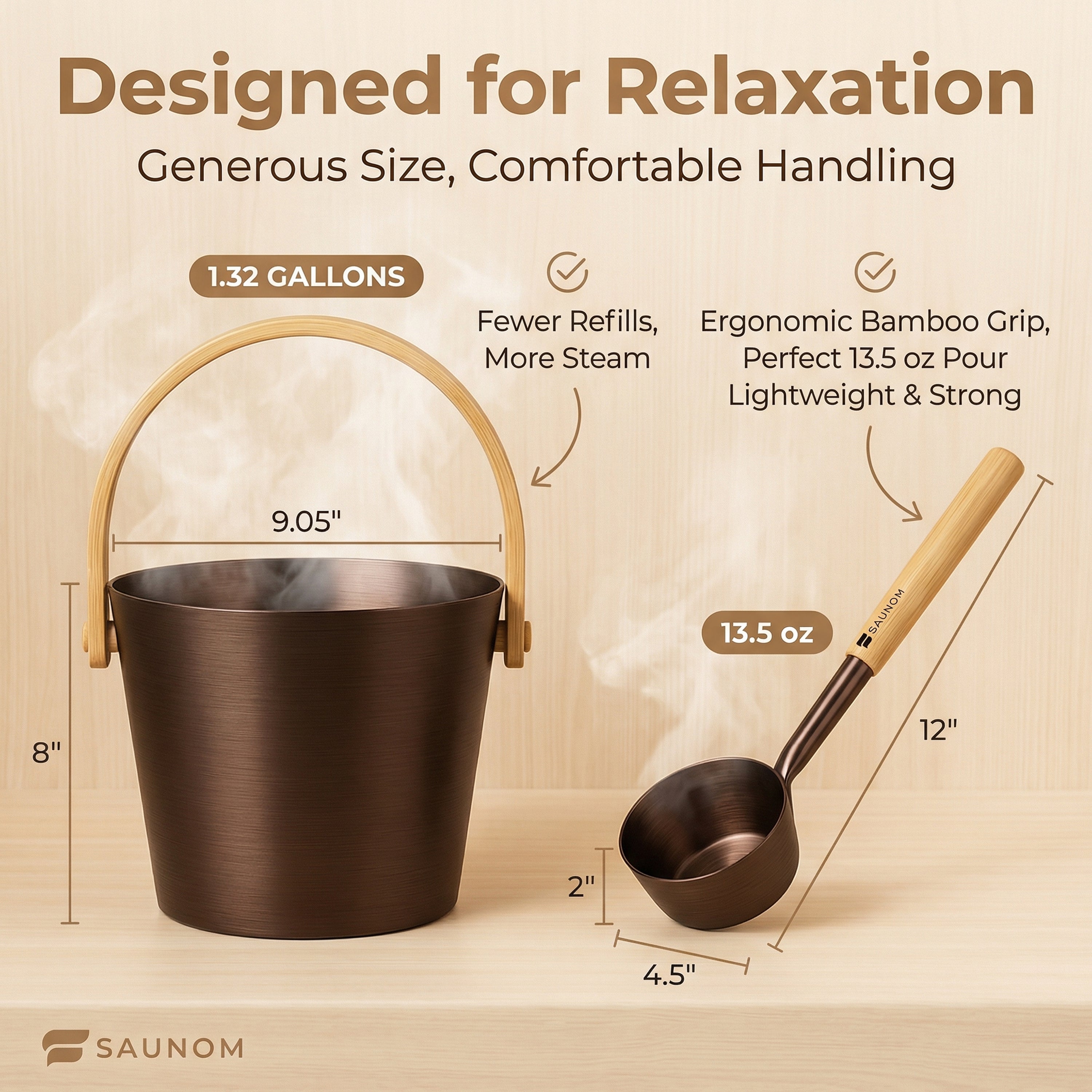 Virta™ Aluminum Sauna Bucket and Ladle Set