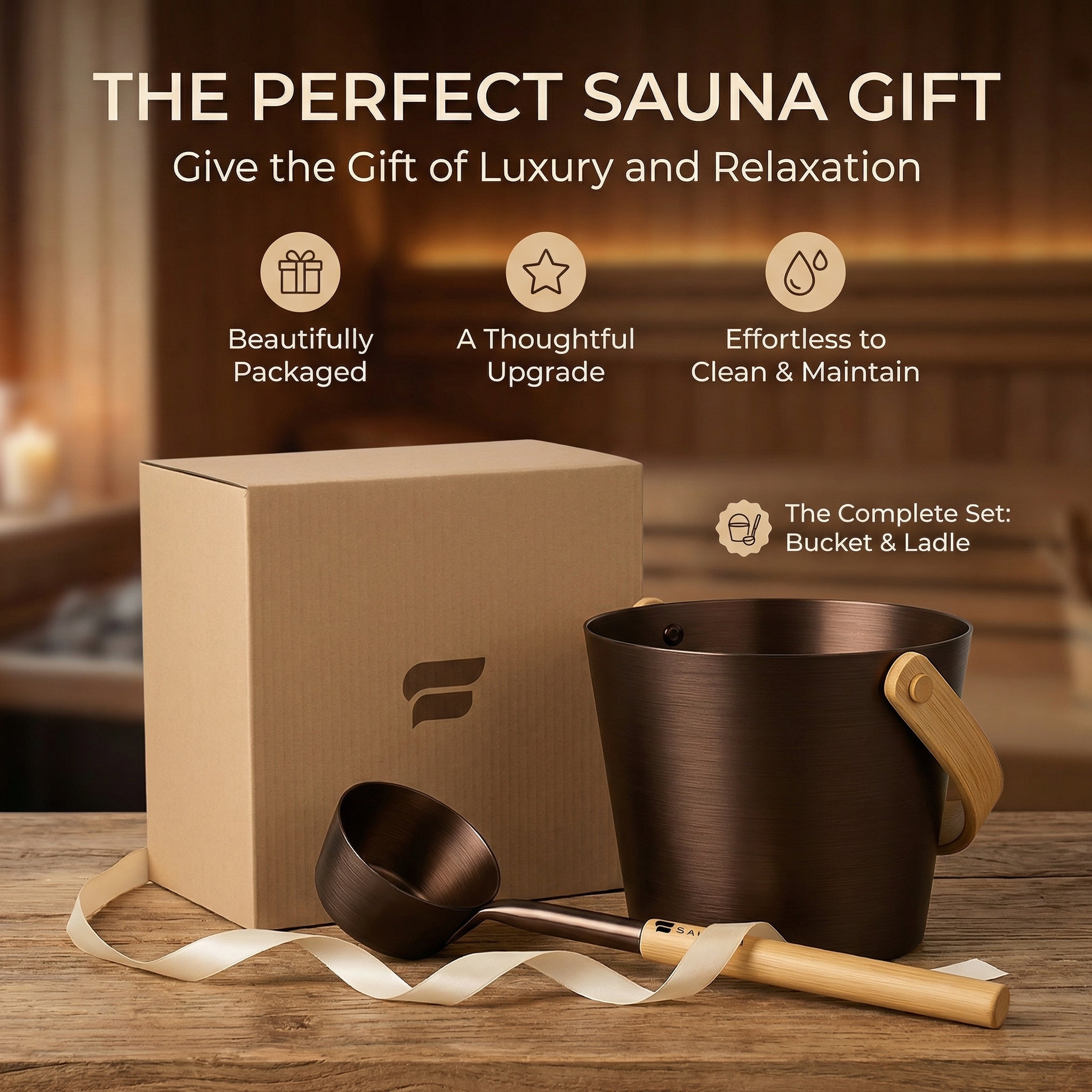 Virta™ Aluminum Sauna Bucket and Ladle Set