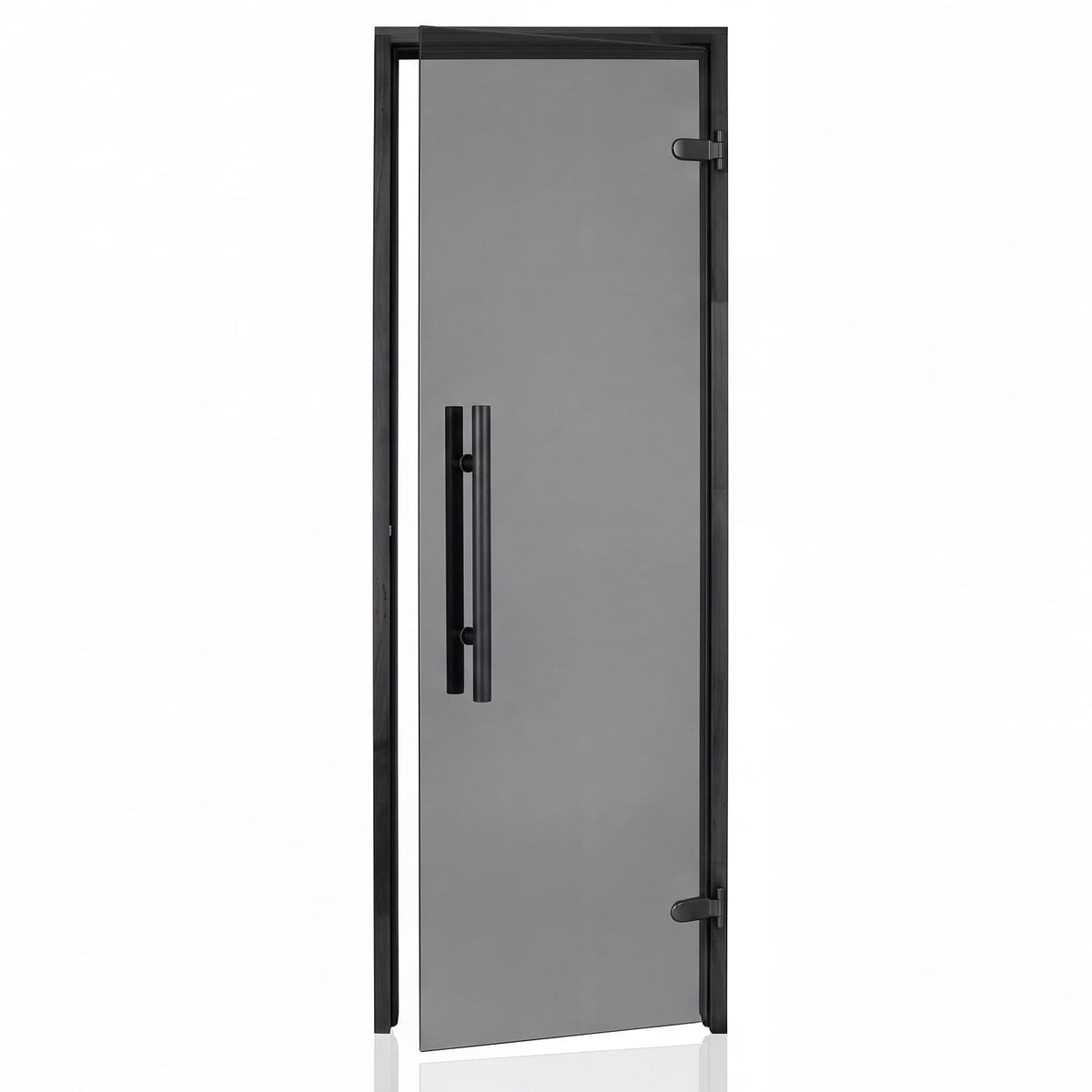 Portti black sauna door with grey tempered glass and black alder frame