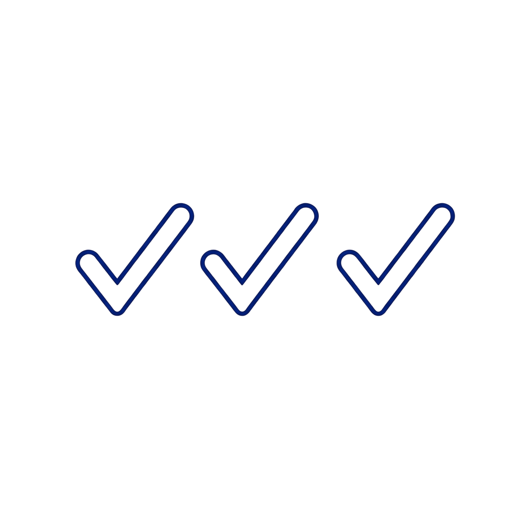 Three blue checkmarks on a white background