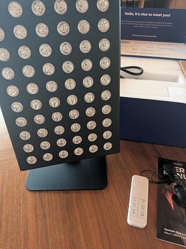 SAUNOM red light therapy panel with tabletop stand, remote control and accessories