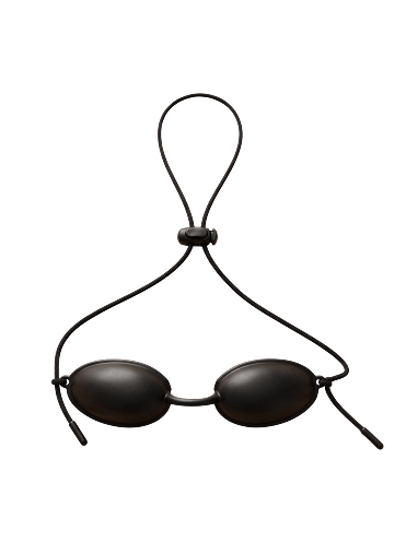 Black protective eye goggles for use during red light therapy sessions