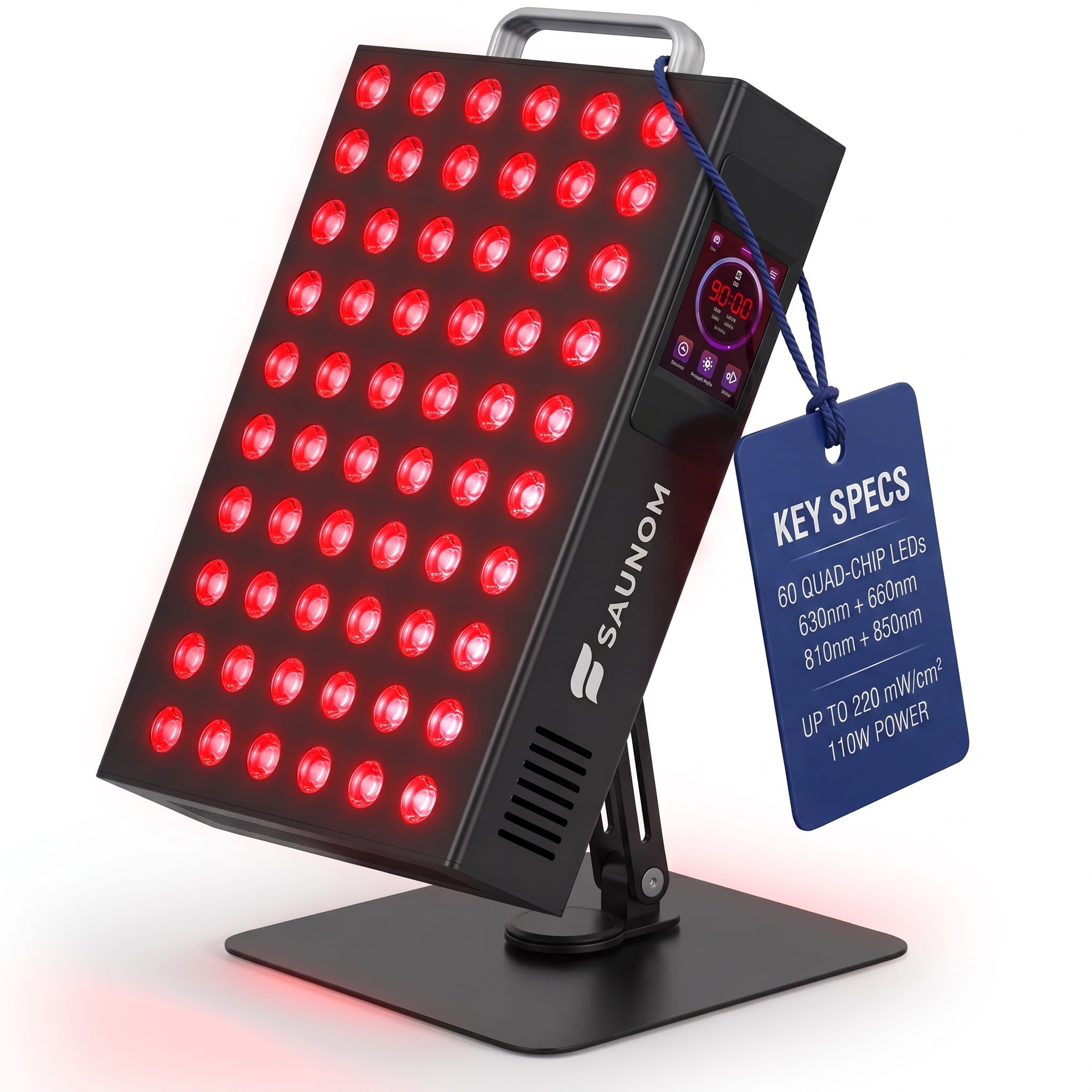 Red Light Therapy Panel – 660nm Red & 850nm Near Infrared Light Therapy Device, LED Light Therapy Lamp for Face & Body, 60 LEDs, Timer, Stand, Carrying Handle