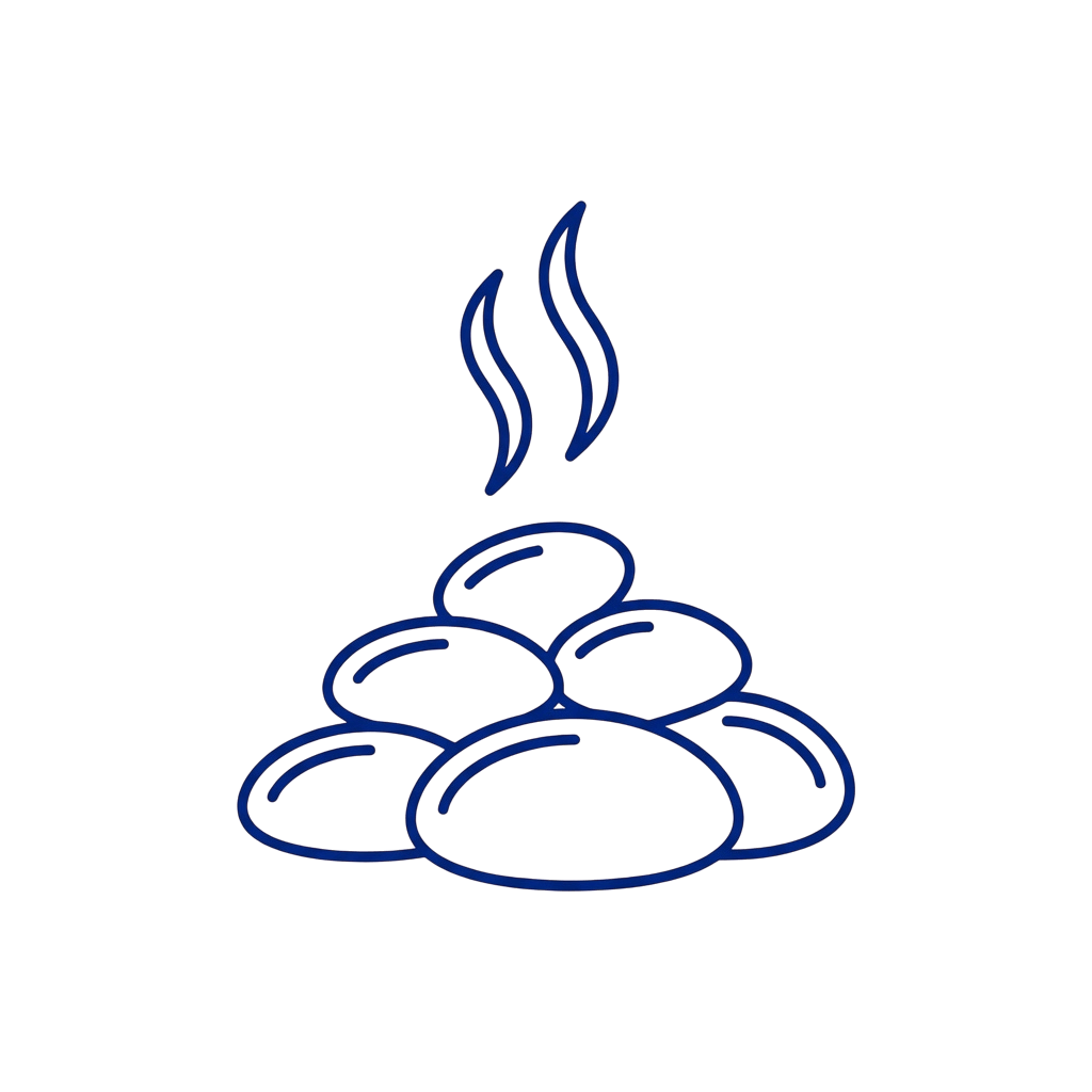 Blue outline of stones with steam on a black background