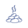 Blue outline of stones with steam on a black background