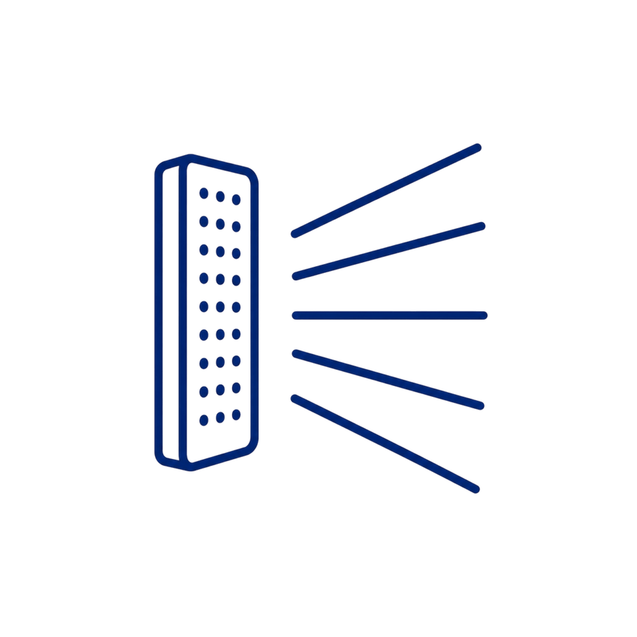 Red light therapy panel illustration showing wide and even light output coverage