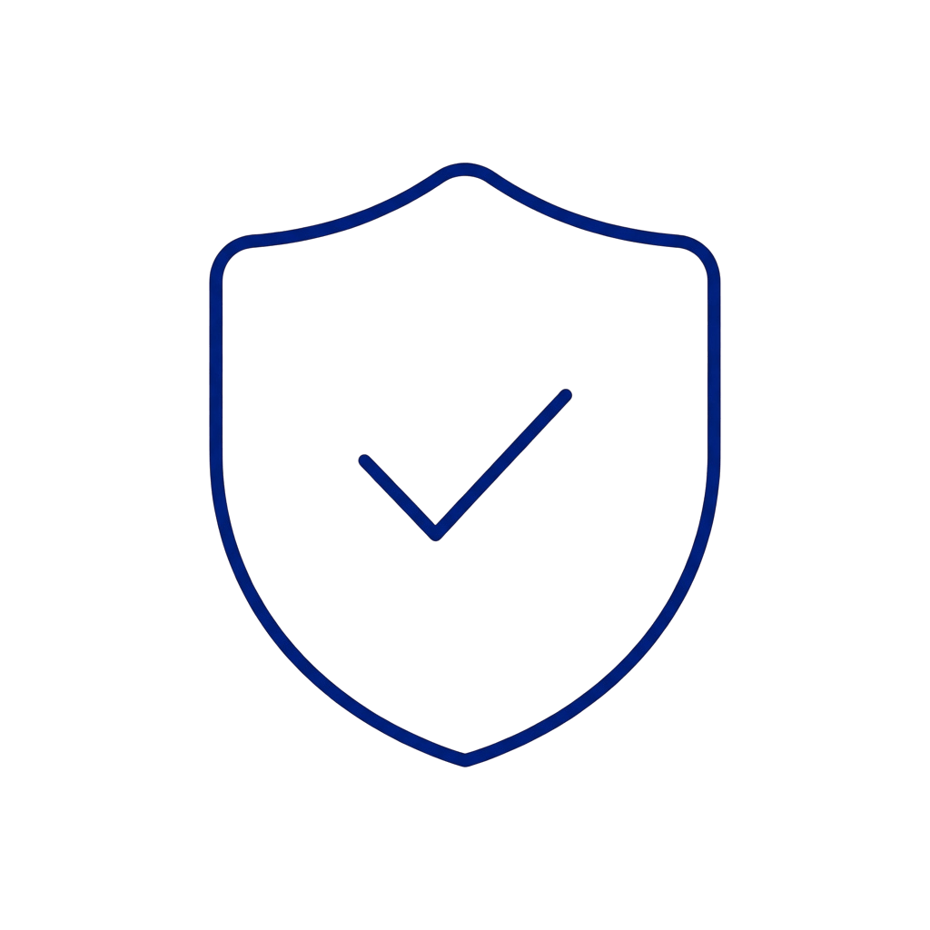 Blue shield icon with a check mark on a black background