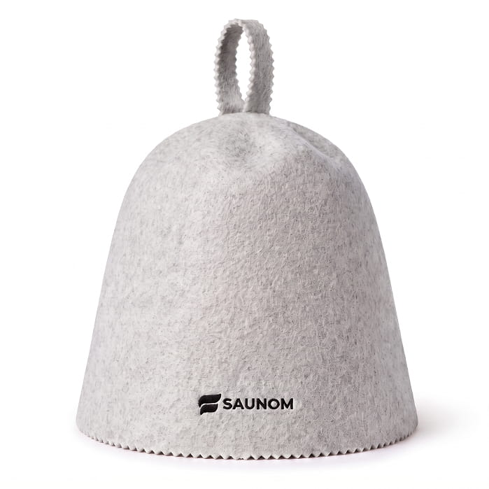 Grey Saunom Havu wool sauna hat, front view