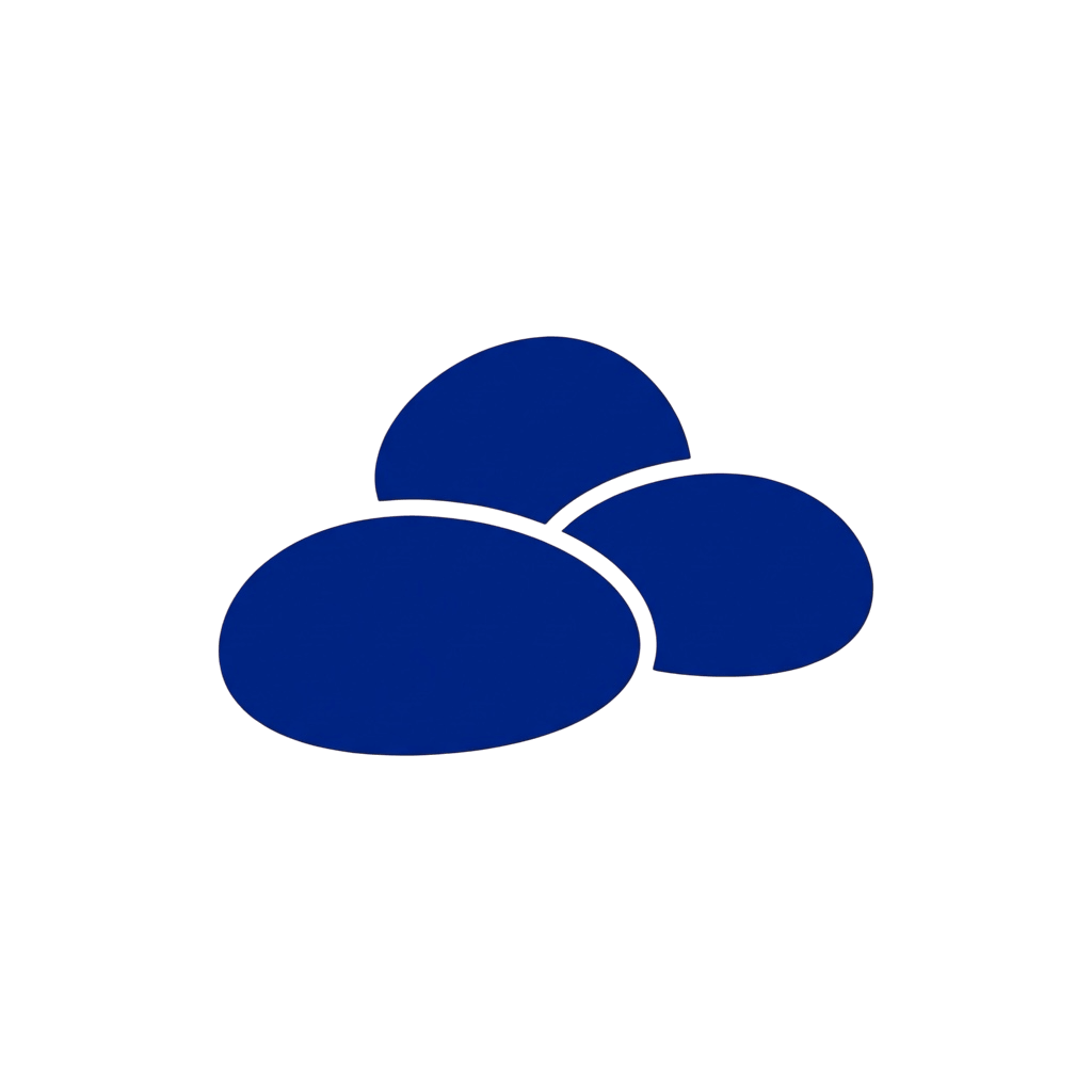 Blue icon of three stones on a black background